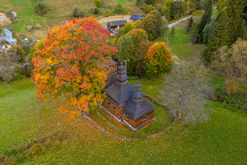 Małopolska, Poland, Góry Leluchowskie, Cerkiew Dubne, Jesień