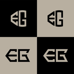 Obraz premium EG polygon, circle, triangle, hexagon, flat and simple letter logo set in one artboard. EG minimalist and classic logo.