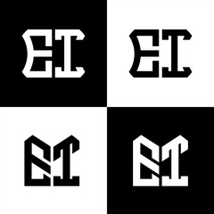 EI polygon, circle, hexagon, flat and simple letter logo set in one artboard. EI minimalist and classic logo.