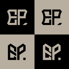 Obraz premium EP polygon, circle, hexagon, flat and simple letter logo set in one artboard. EP minimalist and classic logo.
