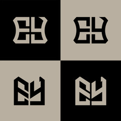 Obraz premium EY polygon, circle, hexagon, flat and simple letter logo set in one artboard. EY minimalist and classic logo.