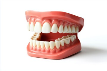 Fototapeta premium Smiling toy teeth isolated on white background with clipping path