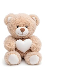Obraz premium Adorable Teddy Bear Holding a Heart Isolated on White Background