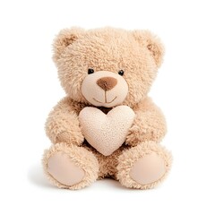Obraz premium Adorable Teddy Bear Holding a Heart Against a Clean White Background
