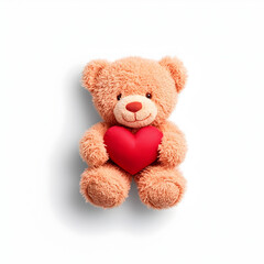 Obraz premium Adorable Teddy Bear Holding Red Heart Plush Toy on White Background