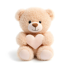 Obraz premium Adorable Teddy Bear Holding Heart on White Background