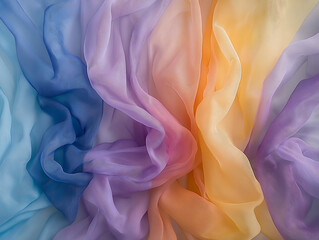 Obraz premium Soft chiffon fabric in gradient pastel shades of blue, purple, and yellow