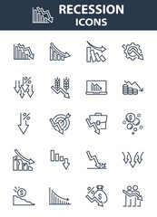 set economic crisis icons, recession, financial, 