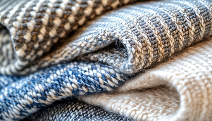 Fototapeta premium Zoomed-in textures of fabrics like knit wool, woven patterns, or intricate embroidery, creating a cozy, tactile feel