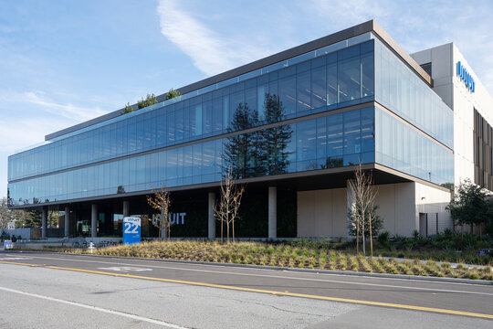 Mountain View, CA, USA - Feb 23, 2024: Intuit's global headquarters in Mountain View, California. Intuit, Inc. is an American multinational technology company that specializes in financial software.