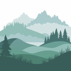 Foggy hills silhouette vector illustration on white background