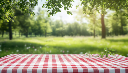Summer nature backdrop with copy space on picnic table