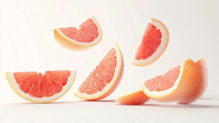 Floating Grapefruit Slices on White Background Generative AI