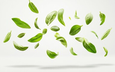 Naklejka premium Fresh Basil Leaves Floating in Air Generative AI