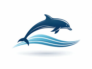 Fototapeta premium Silhouette of a dolphin jumping through waves as a minimalistic logo, white background