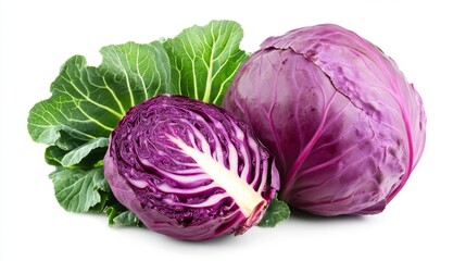 Obraz premium Red and Green Cabbage with Leaf Close-Up Generative AI