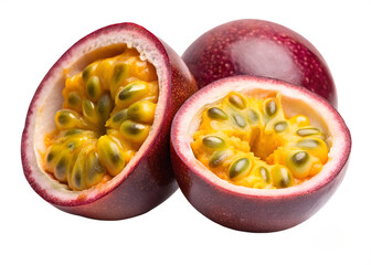 vibrant slice passion fruit halved revealing its seed isolated on transparent background