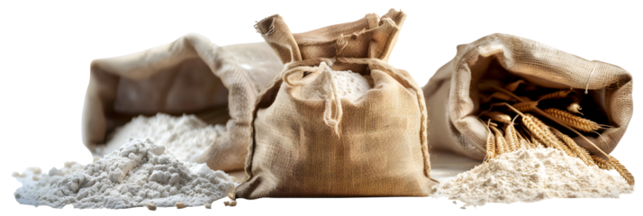 Wheat flour in burlap sack bag