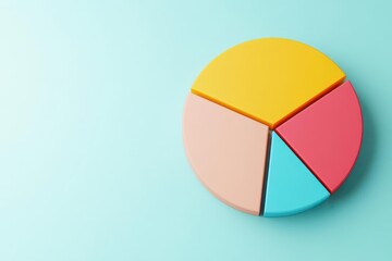 Obraz premium Colorful pie chart on mint green background, flat lay view.