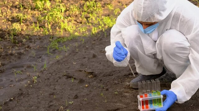 Taking soil samples in nature. Selective focus.