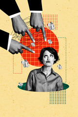 Creative abstract template collage of finger point pressure scolding reprimand sad female unusual...