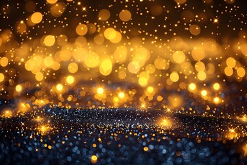 Obraz premium Golden and Blue Bokeh Lights Background for Holiday Celebrations, Party Invitations, and Festive Designs