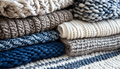 Zoomed-in textures of fabrics like knit wool, woven patterns, or intricate embroidery, creating a cozy, tactile feel