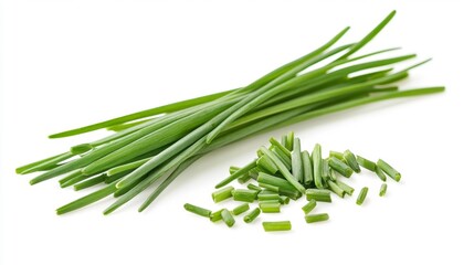 Fototapeta premium Fresh Chives on a White Background Generative AI