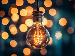 Glowing Light Bulb with Bokeh Background