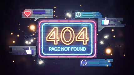 banner "404 page not found" on a technological background