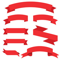 A collection of festive red and gold ribbons, banners, and award scrolls with stars, perfect for decoration and celebration design