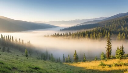 Obraz premium Majestic mountain mist at sunrise