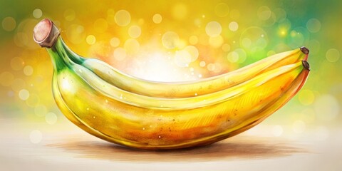 A vibrant, hand-drawn banana illustration featuring rich colors and intricate details set against a crisp white