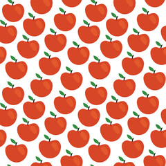 Seamless pattern illustration with red apples and leaves in row.