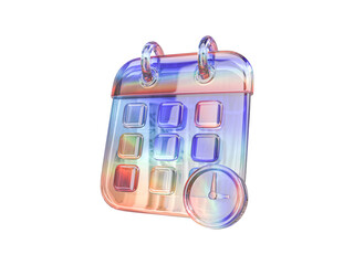 Holographic Gradient Abstract Crystal Material Calendar Icon Isolated on Transparent Background
