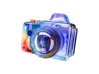 Futuristic Holographic Gradient Abstract Crystal Material Camera Icon Isolated on Transparent Background