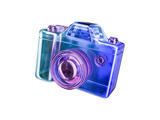 Futuristic Holographic Gradient Abstract Crystal Material Camera Icon Isolated on Transparent Background