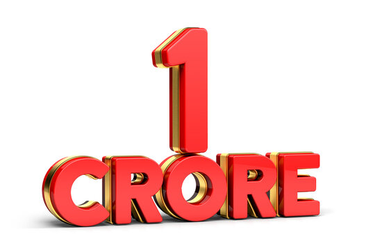 3d Red and golden 1 crore isolated on background. 3d illustration.