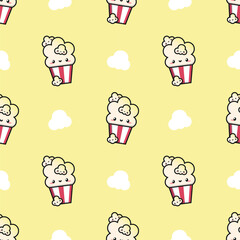 CUTE SMILING POP CORN CHARACTER SEAMLESS PATTERN
