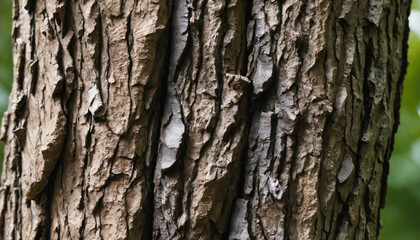 Obraz premium Rough, coarse bark with deep grooves beside glossy, slick plastic with a faint sheen