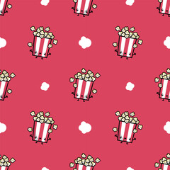 KAWAII SMILING POP CORN CHARACTER SEAMLESS PATTERN