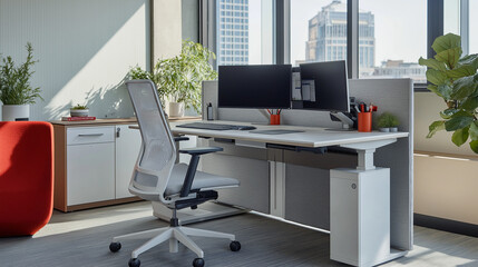Modern Office Workspace with Dual Monitors