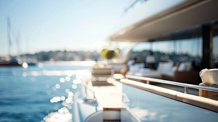 Obraz premium Blurry yacht with deck furniture and a clear sunny sky