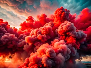Obraz premium Bunte Rauchwolken in intensivem Rot erzeugen eine faszinierende und dramatische Atmosphäre und Wirkung