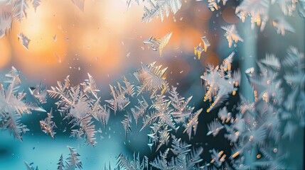 Window with frosty patterns and soft light creating a cool winter wallpaper