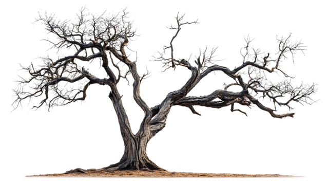 Dead and dry tree isolated on transparent background.