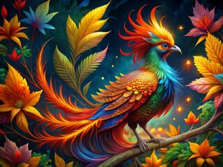 Captivating Leaf Phoenix Design Featuring Vibrant Colors and Intricate Patterns in Nature's Artistry