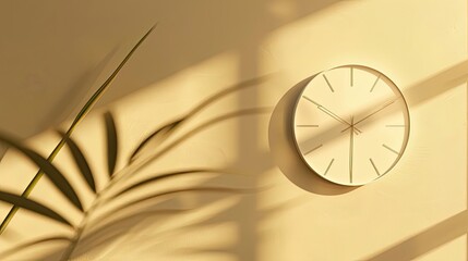 Soft gold wallpaper with a subtle clock shadow adding a contemporary touch