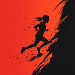 Naklejka premium Silhouette of Running Woman on Red and Black Abstract Background