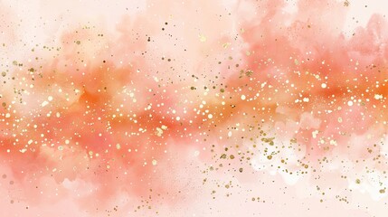 Fototapeta premium Coral wallpaper with soft gold and peach confetti offering cheerful festive design